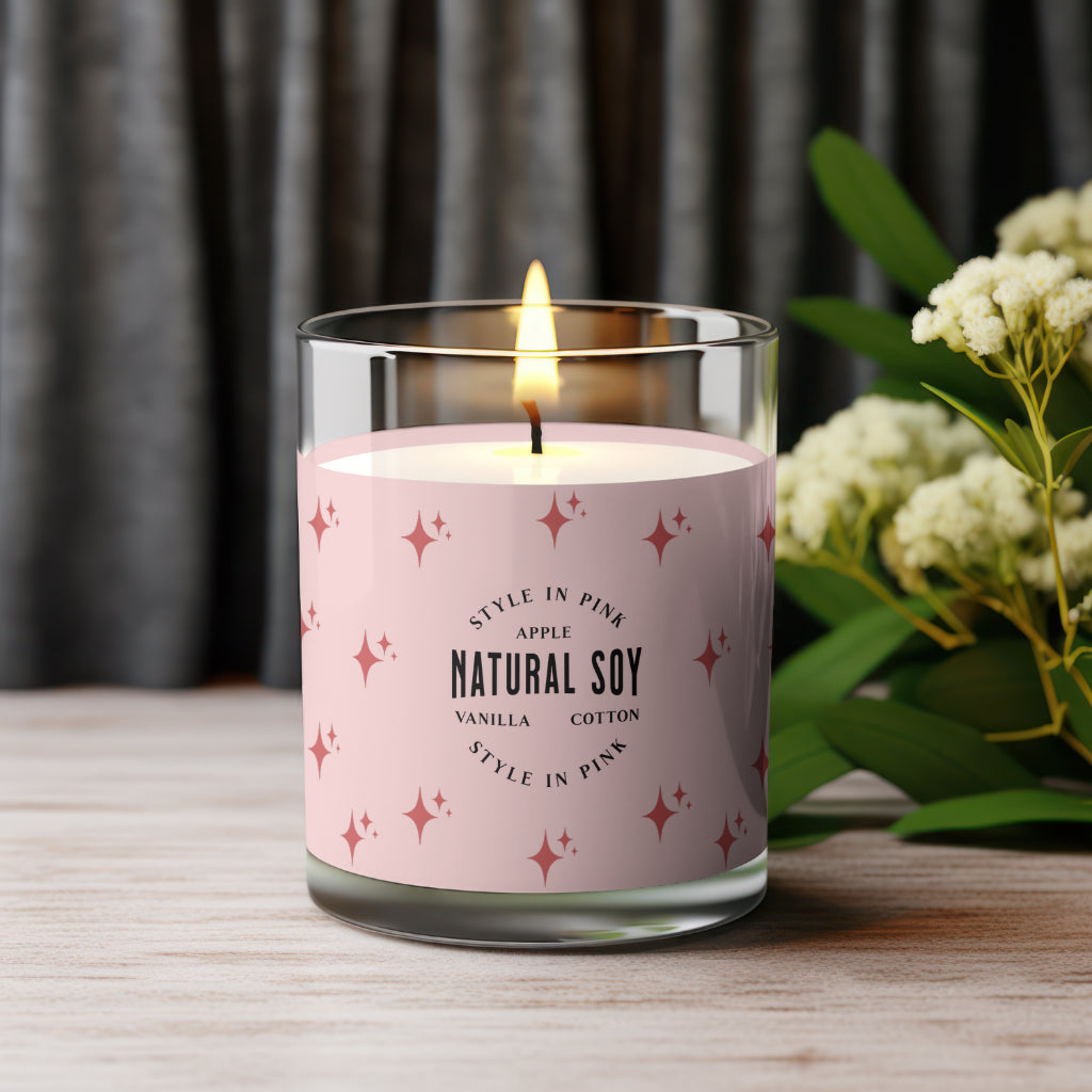 Natural Soy Candle - Apple Vanilla Cotton Scent, 9oz | Cozy Home Décor